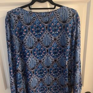 LOFT Long Sleeve Blue Pattern Blouse Size Medium